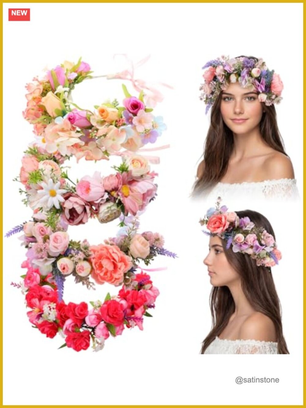4 Pc Fairy Flower Crown Headbands Adjustable Floral Hair Accessories